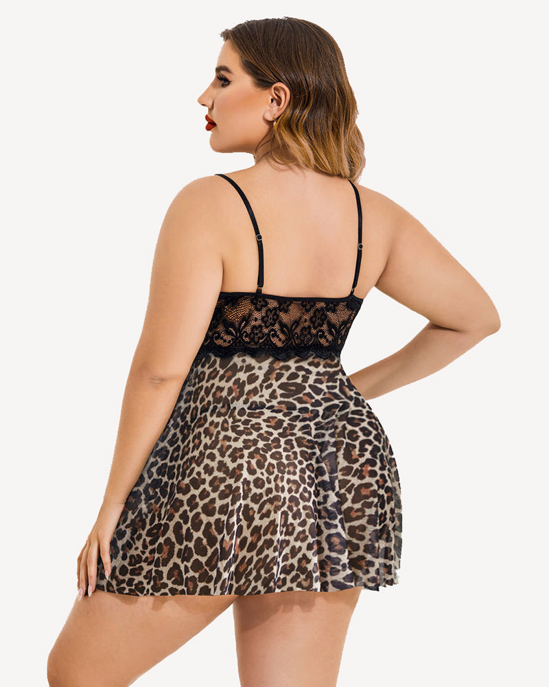 Heart Print Lace Nightgown with Side Slit-Nightgown-Bellascena-bellascena