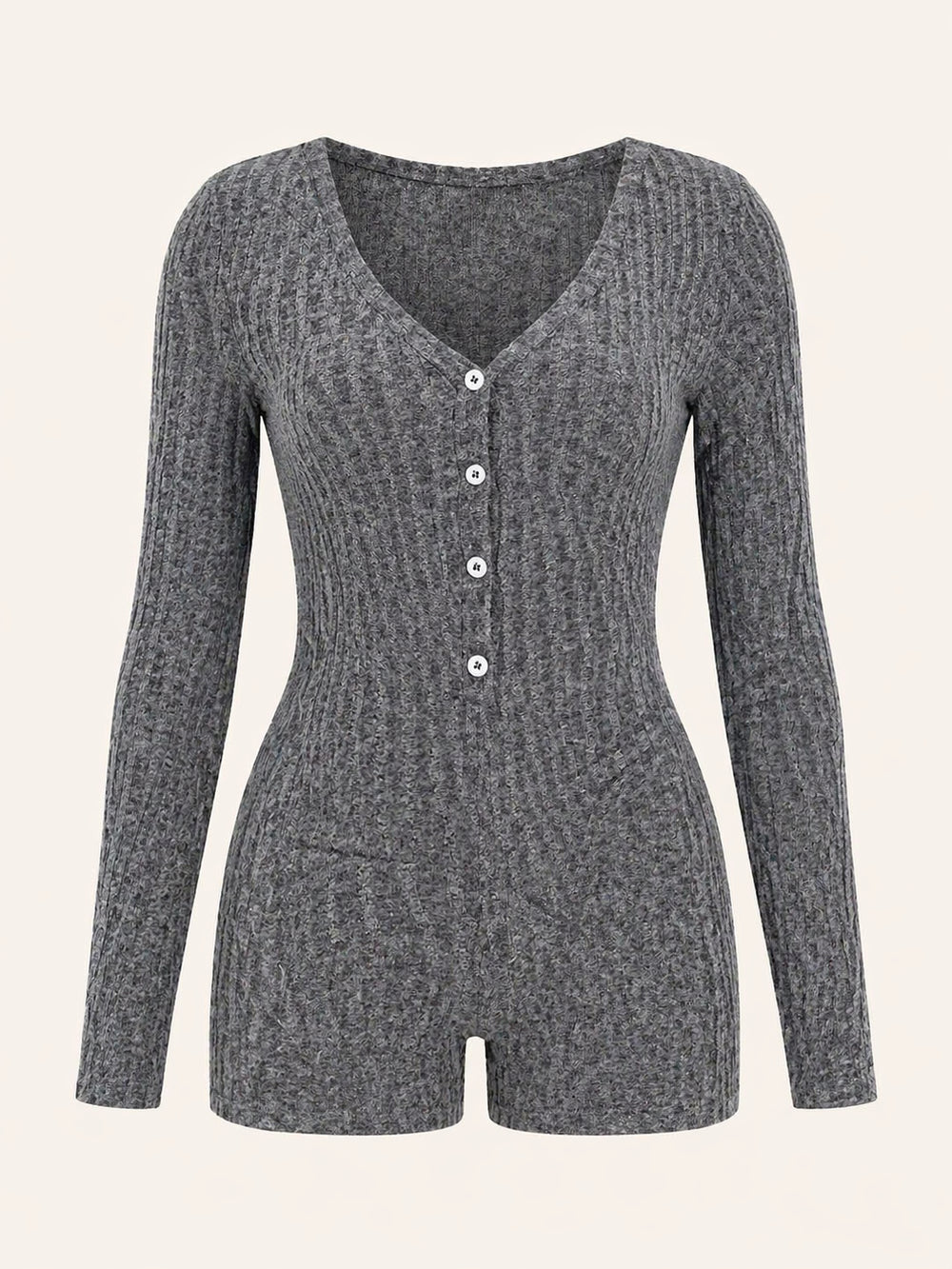 Barboteuse en maille gris chiné avec patte de boutonnage