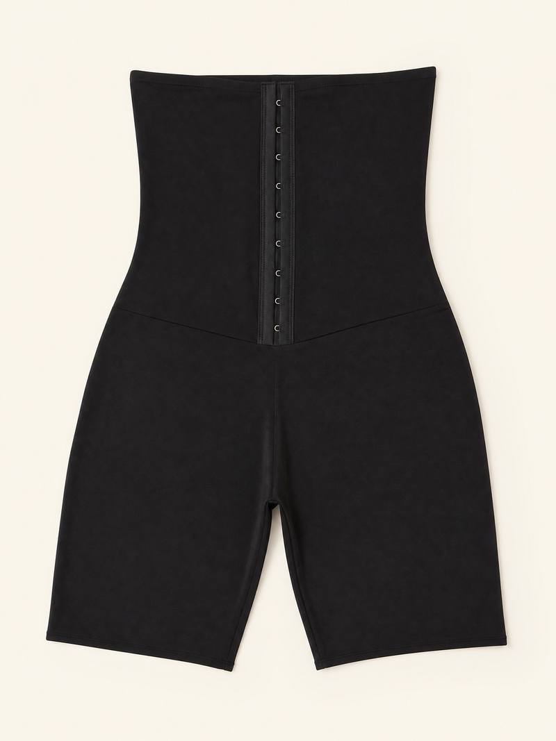 High-Waist Beige Spandex Shapewear with Hook-and-Eye Closure