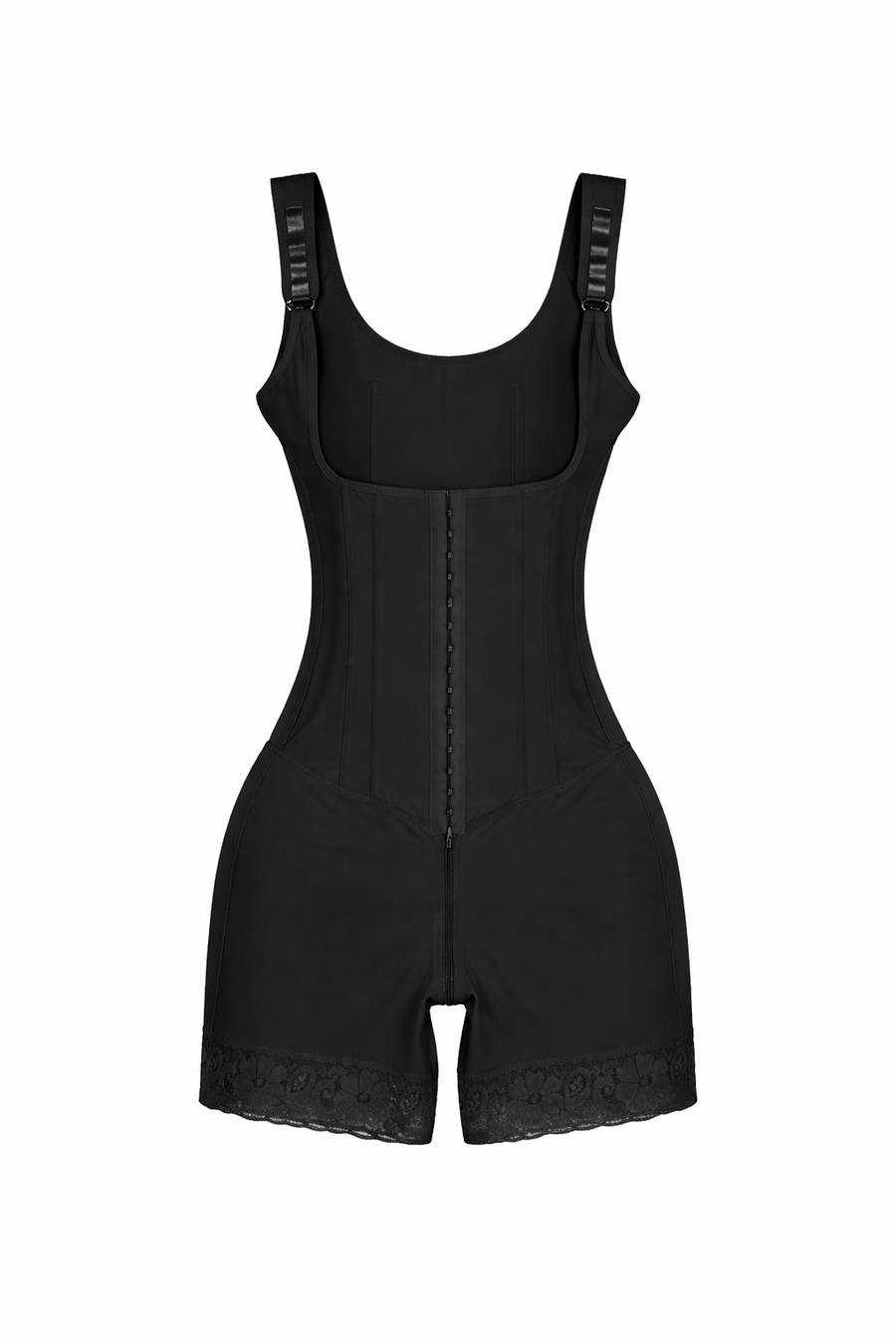 High-Waist Black Cotton Bodysuit with Lace Trim-Bodysuit-Bellascena-bellascena