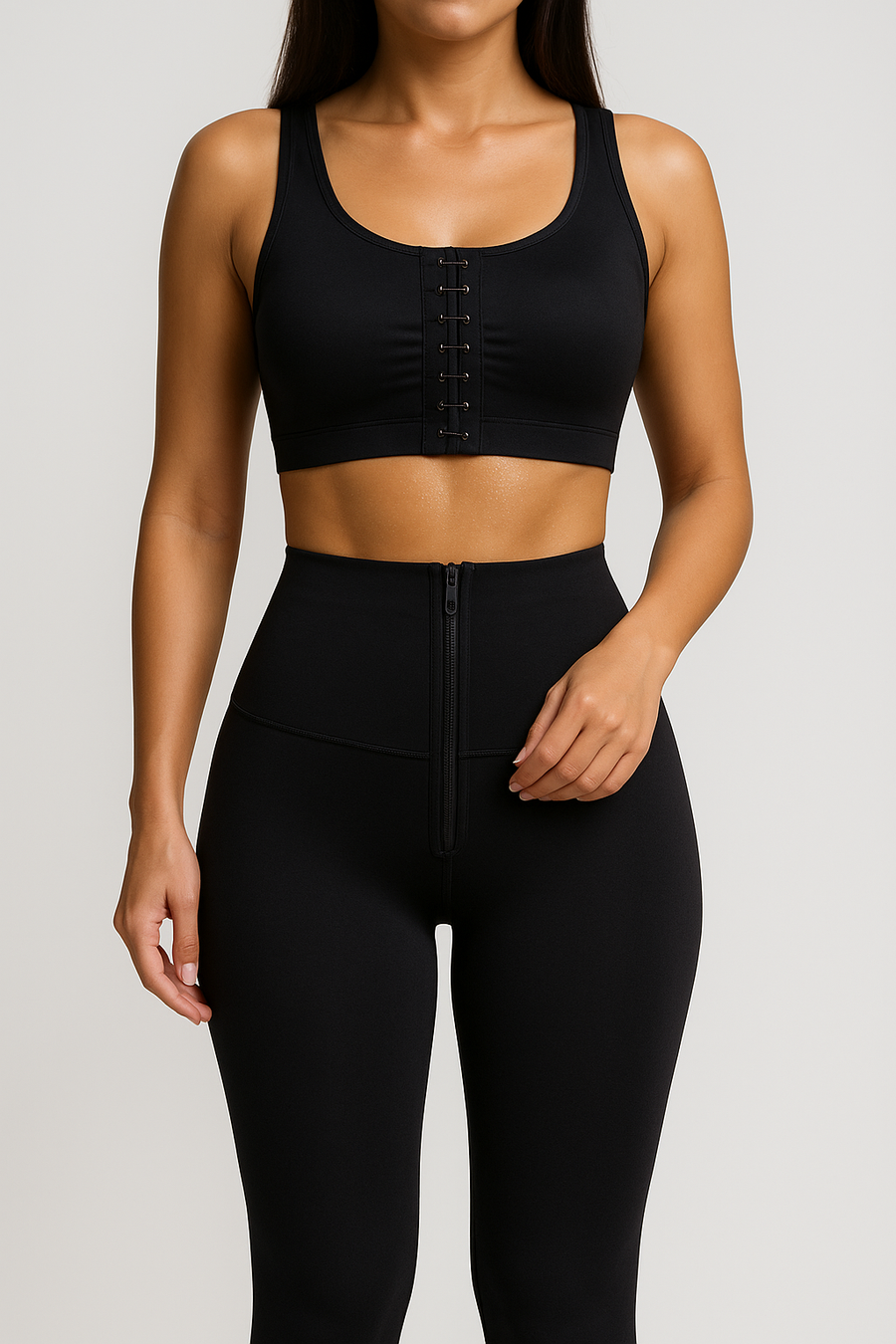 High-Waist Black Neoprene Active Wear Leggings with Zipper Closure-Active Wear-Bellascena-bellascena
