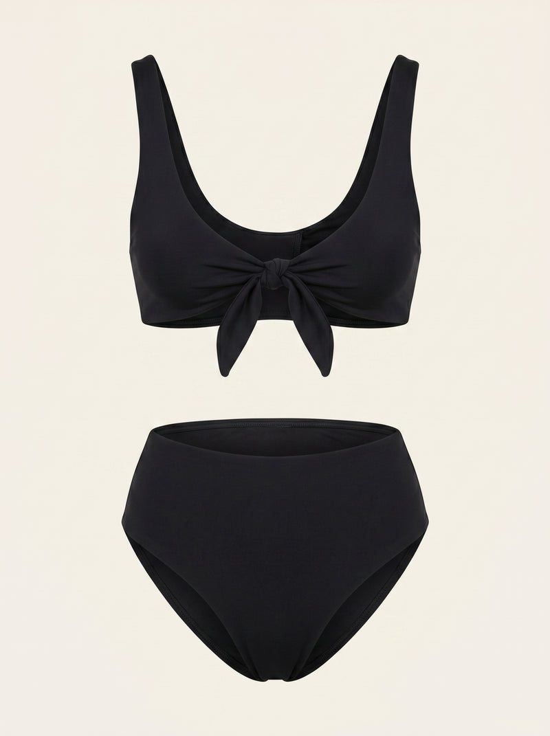 Bas de bikini noir en nylon taille haute au style élégant