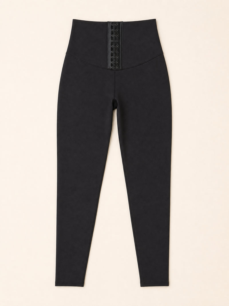 High-Waist Black Nylon Shapewear with Hook-and-Eye Closure
