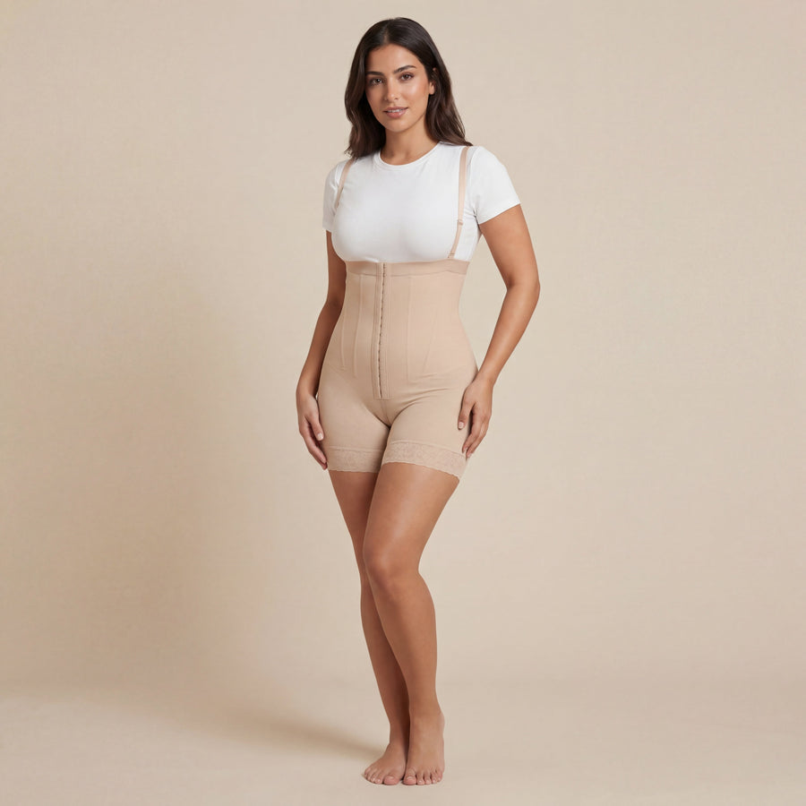 High-Waist Nude Stretch Shapewear with Removable Straps and Hook Closure-Shapewear-Bellascena-bellascena