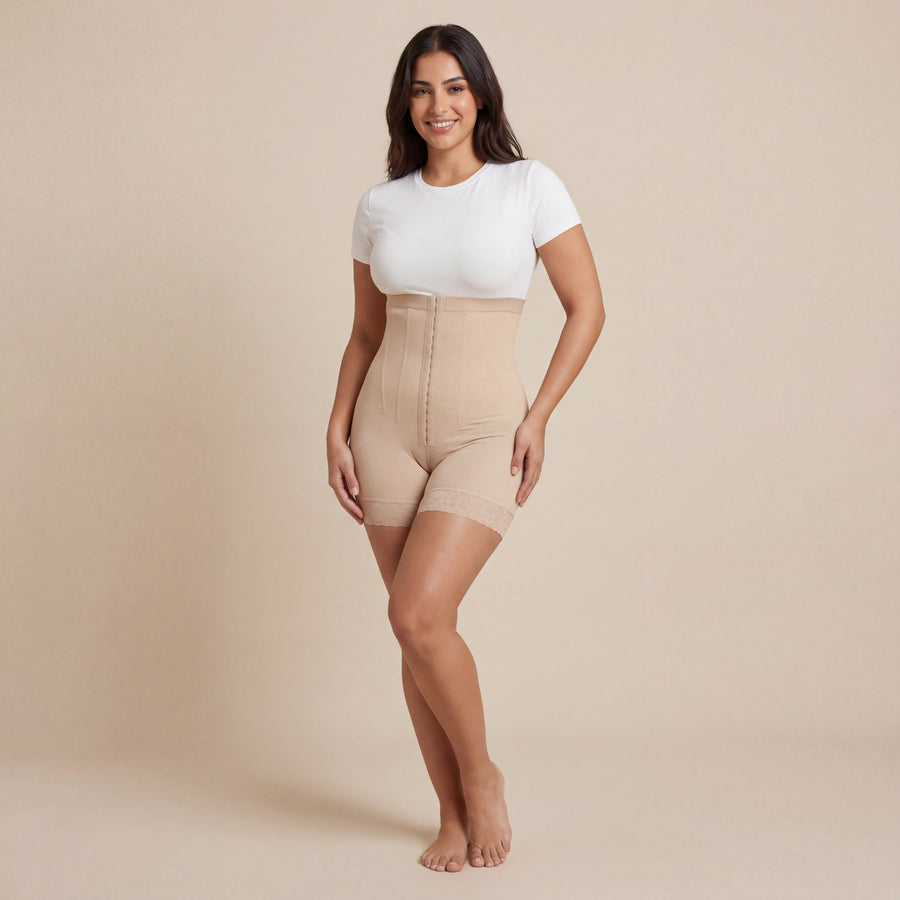 High-Waist Nude Stretch Shapewear with Removable Straps and Hook Closure-Shapewear-Bellascena-bellascena