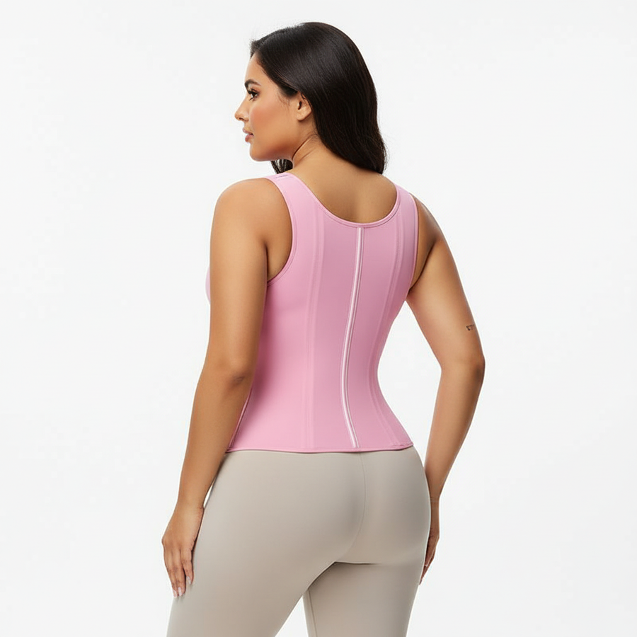 High-Waist Pink Satin Shapewear with Bra Support-Shapewear-Bellascena-bellascena