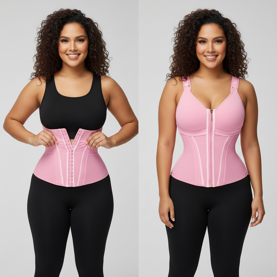 High-Waist Pink Satin Shapewear with Bra Support-Shapewear-Bellascena-bellascena