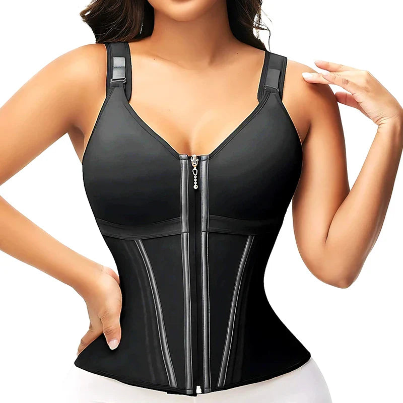High-Waist Pink Satin Shapewear with Bra Support-Shapewear-Bellascena-Black-S-bellascena