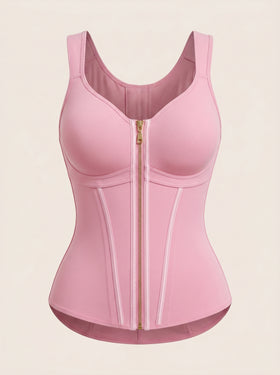 High-Waist Pink Satin Shapewear with Bra Support-Shapewear-Bellascena-Pink-S-bellascena