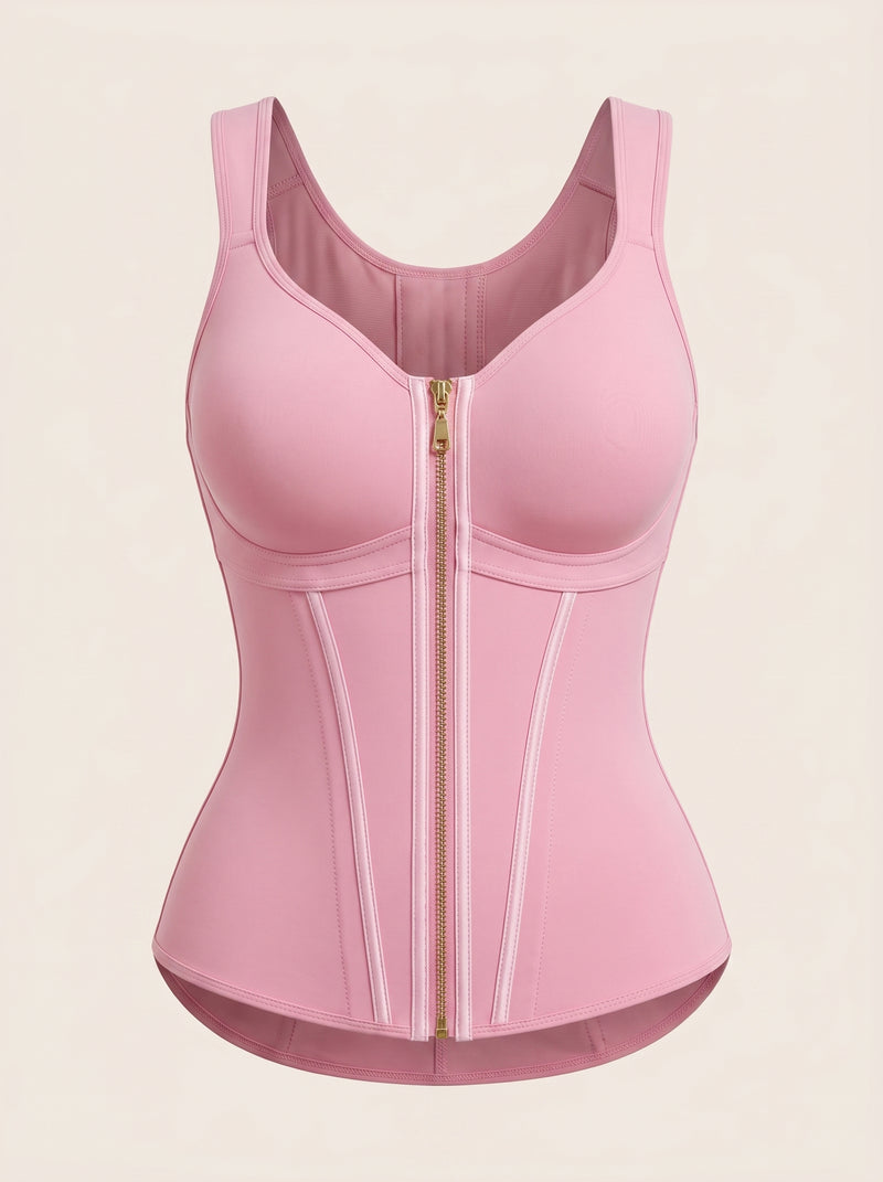 High-Waist Pink Satin Shapewear with Bra Support