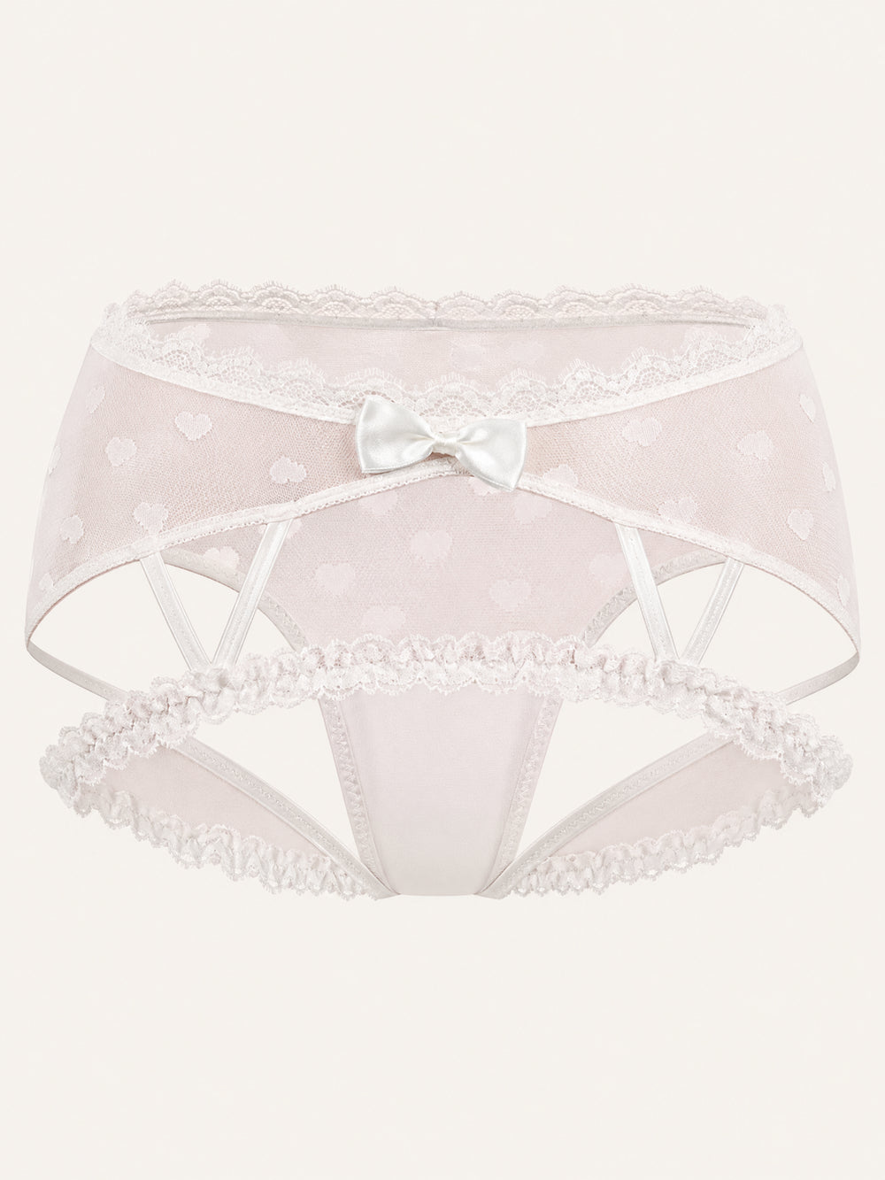 Slip in mesh bianco a pois, a vita alta, con bordi in pizzo