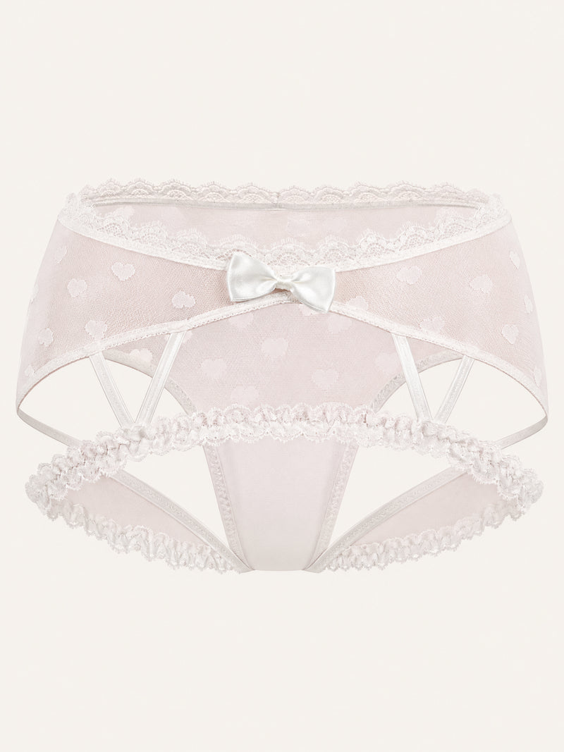 High-Waist Polka Dot White Mesh Bodysuit with Lace Trim