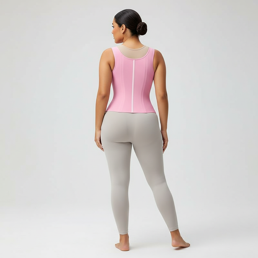 High-Waist Solid Pink Polyester Shapewear with Built-in Bra-Shapewear-Bellascena-bellascena