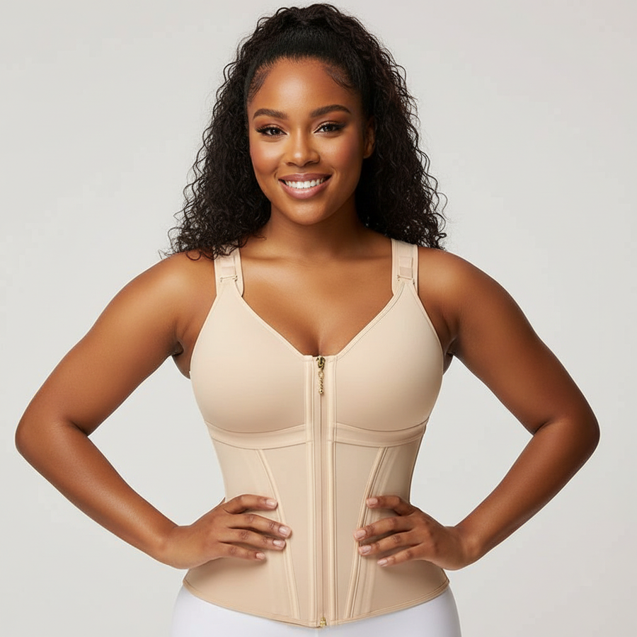 High-Waist Solid Pink Polyester Shapewear with Built-in Bra-Shapewear-Bellascena-bellascena