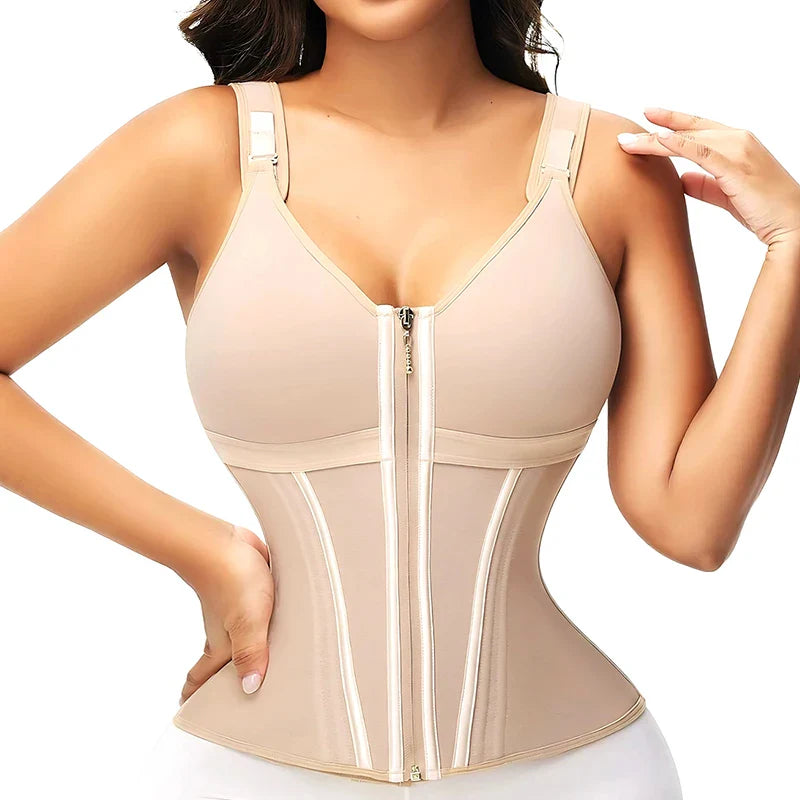High-Waist Solid Pink Polyester Shapewear with Built-in Bra-Shapewear-Bellascena-Beige-S-bellascena