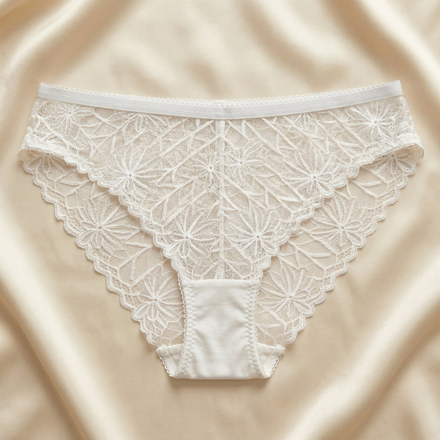 Ivory Mesh High Waist Brief with Scalloped Edges-Panty-Bellascena-bellascena