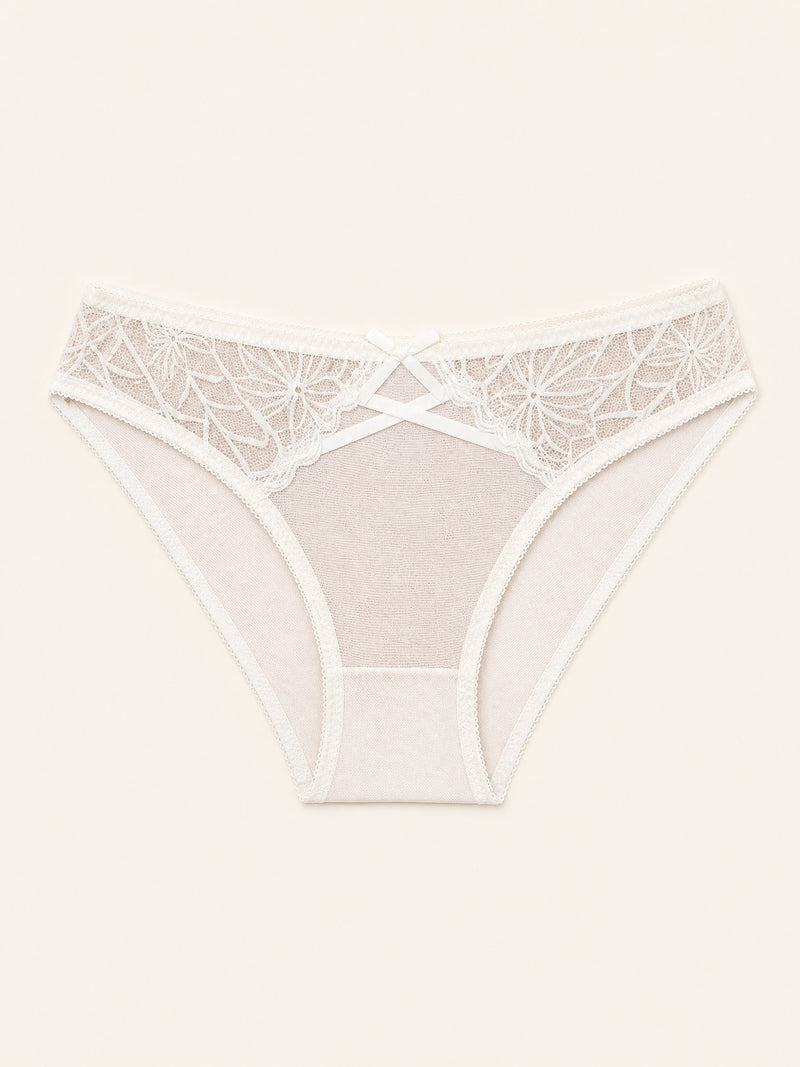 Ivory Mesh High Waist Brief with Scalloped Edges