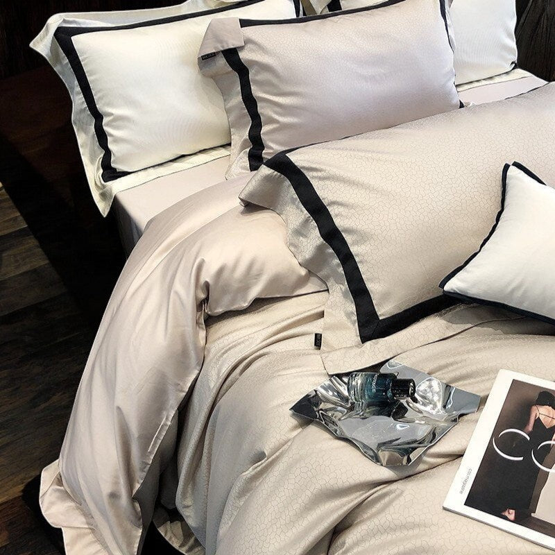 Ivory with Black Trim Cotton Duvet Cover with Contrast Detail-Duvet Cover-Bellascena-bellascena