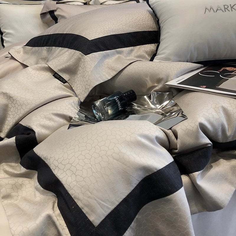 Ivory with Black Trim Cotton Duvet Cover with Contrast Detail-Duvet Cover-Bellascena-bellascena