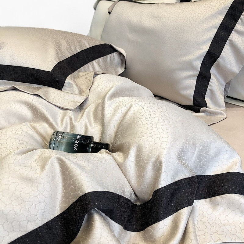 Ivory with Black Trim Cotton Duvet Cover with Contrast Detail-Duvet Cover-Bellascena-bellascena