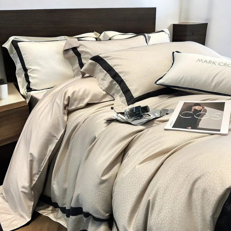 Ivory with Black Trim Cotton Duvet Cover with Contrast Detail-Duvet Cover-Bellascena-Double [200x230cm]-40X40 Cm-Cream-bellascena