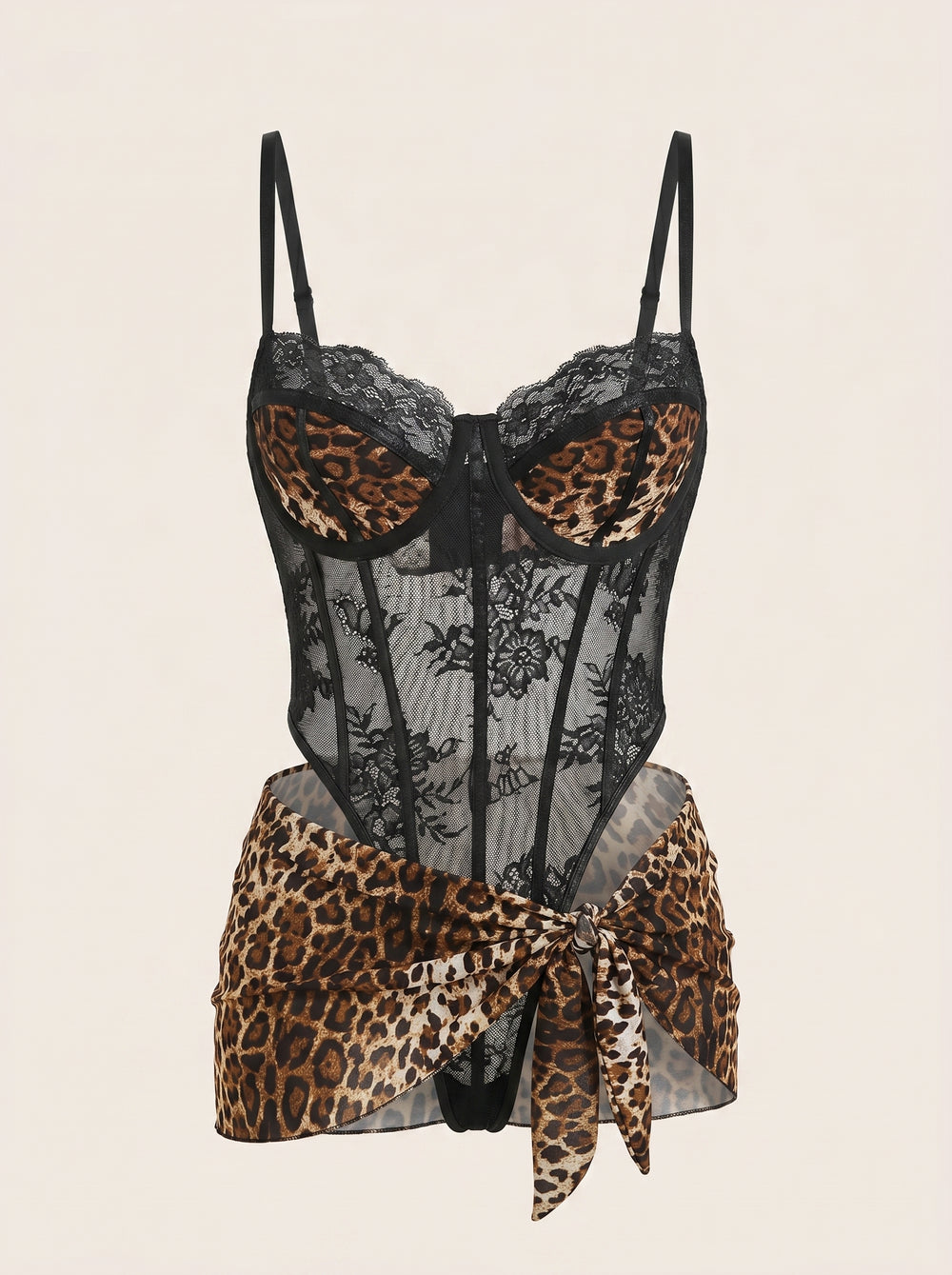 Leopard Print Lace Bodysuit with Underwire Support