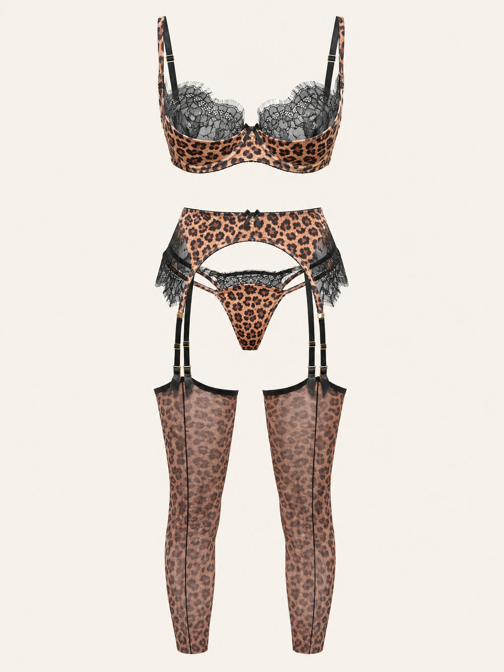 Leopard Print Lace Lingerie Set with Strappy Sheer Details
