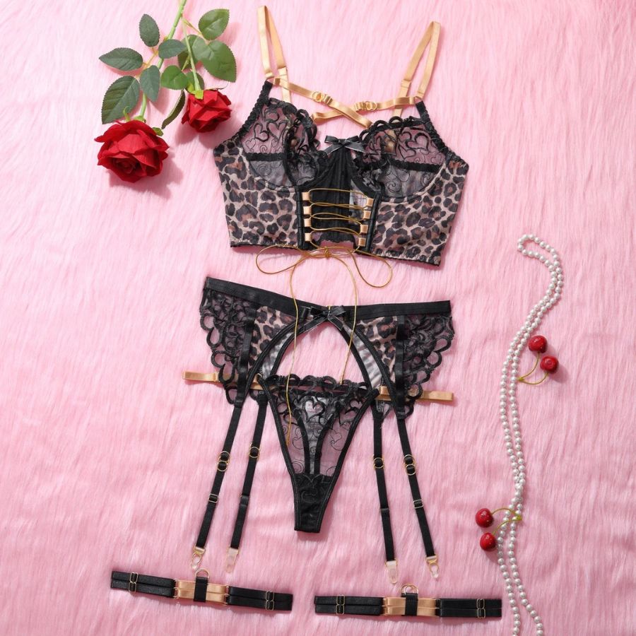 Leopard Print Mesh Bodysuit with Strappy Details-Bodysuit-Bellascena-bellascena