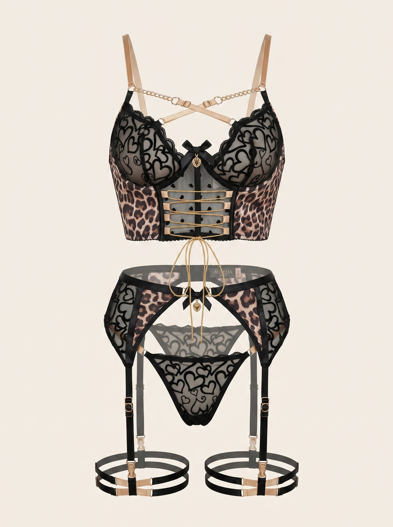Leopard Print Mesh Bodysuit with Strappy Details