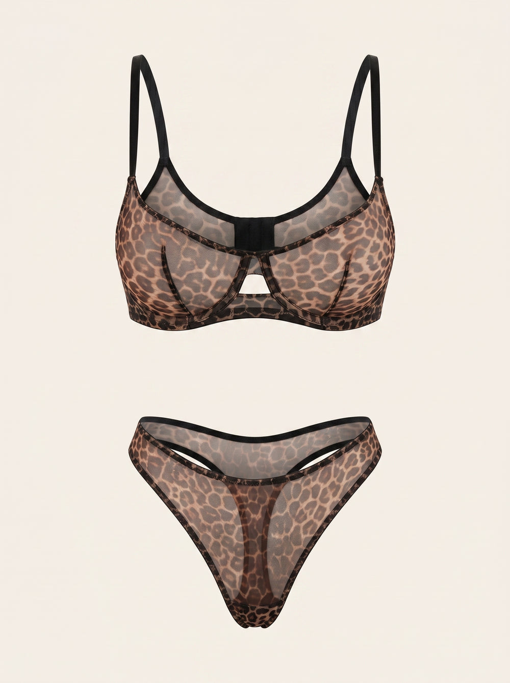 Leopard Print Mesh Lingerie Set with Strappy Design