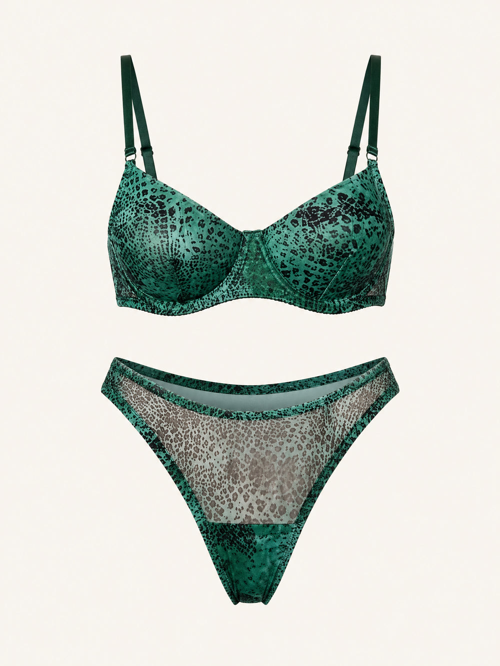 Mesh-Dessous-Set mit Leopardendruck und Riemchen-Details