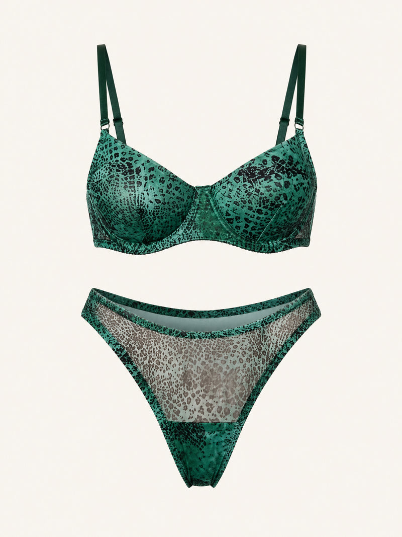 Leopard Print Mesh Lingerie Set with Strappy Details