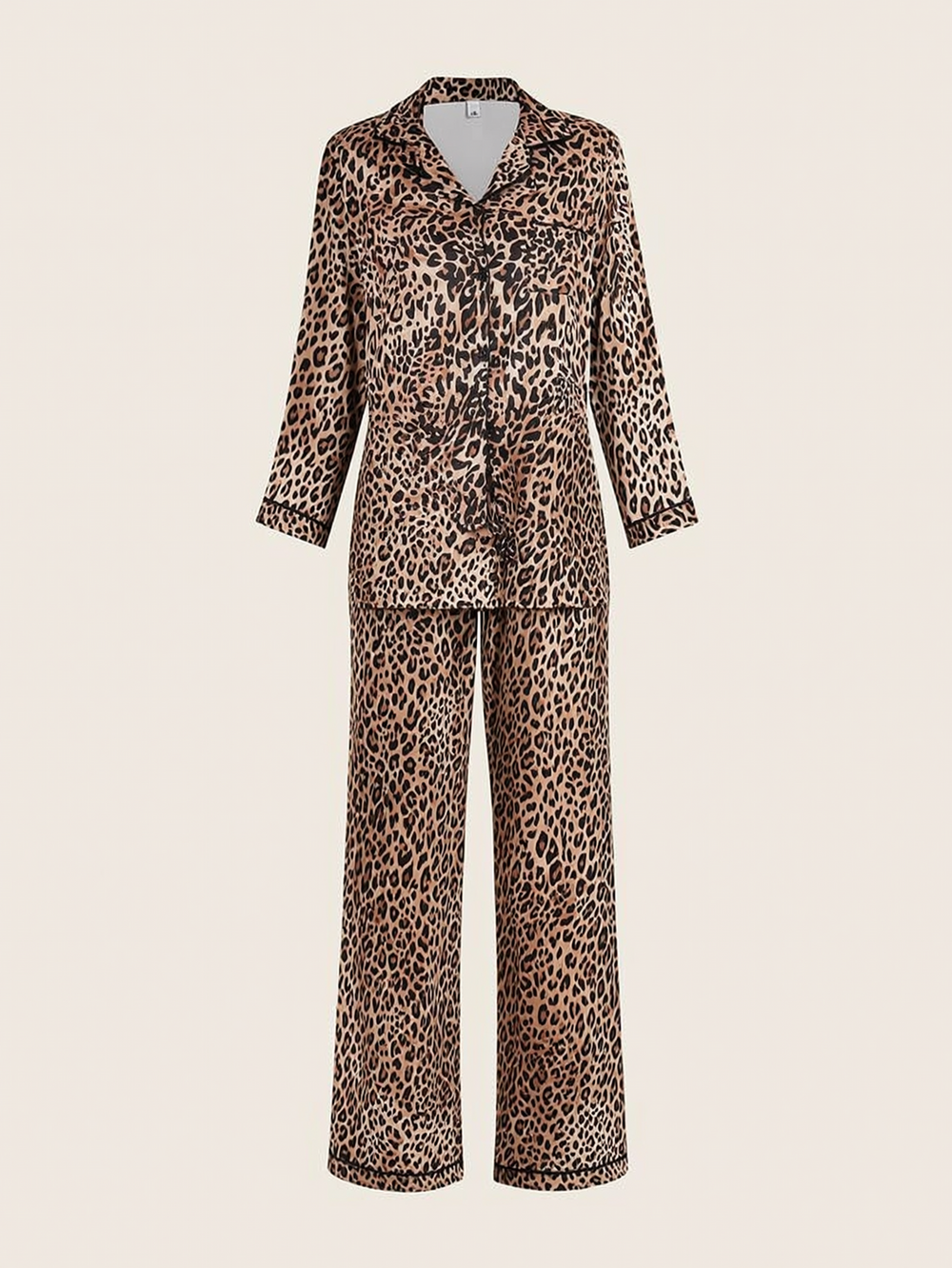Set pigiama in raso con stampa leopardata e dettagli con bottoni