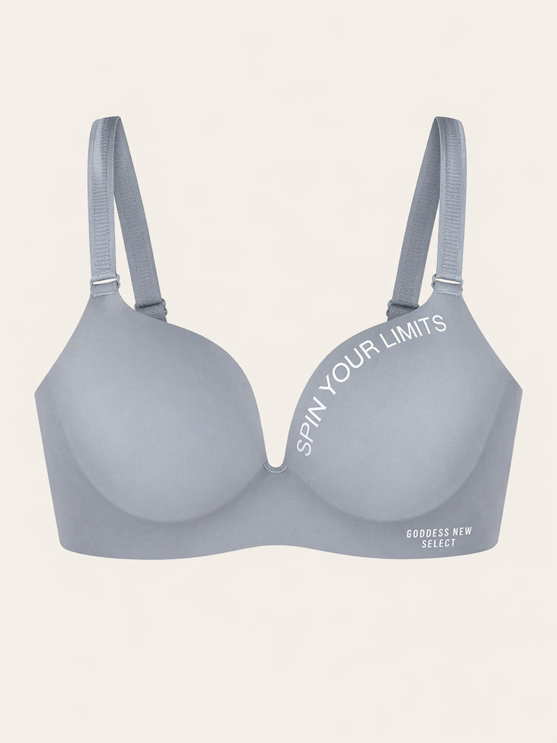 Sujetador push-up de nailon gris claro con tirantes ajustables
