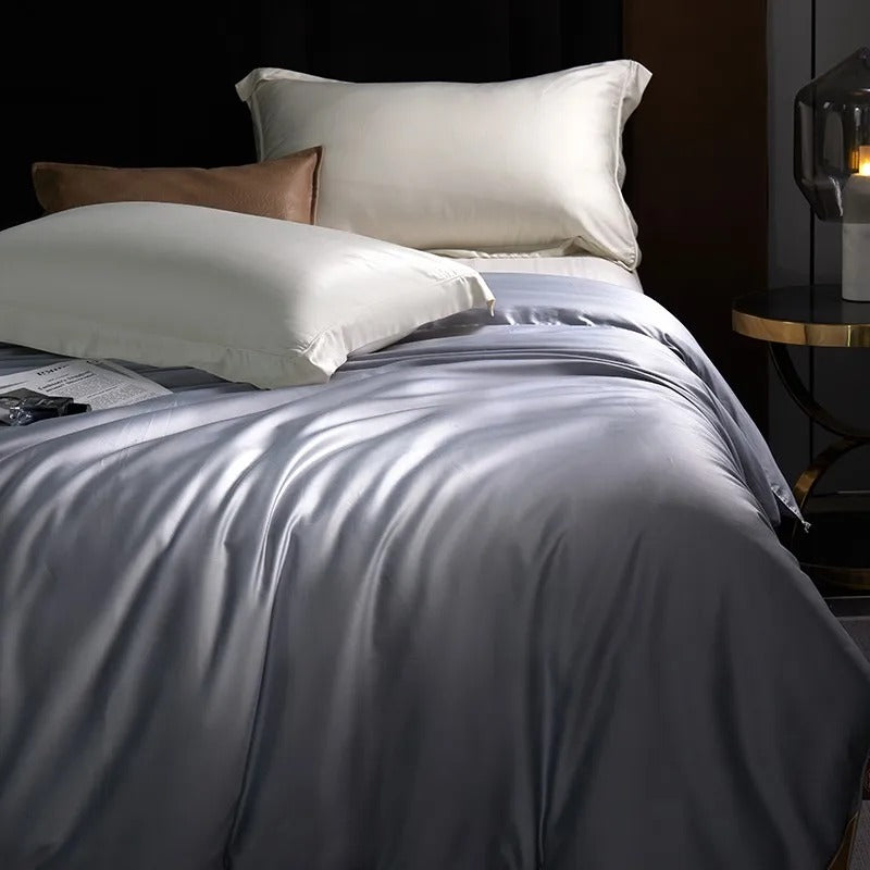 Light Grey Satin Duvet with Glossy Finish-Duvet-Bellascena-bellascena