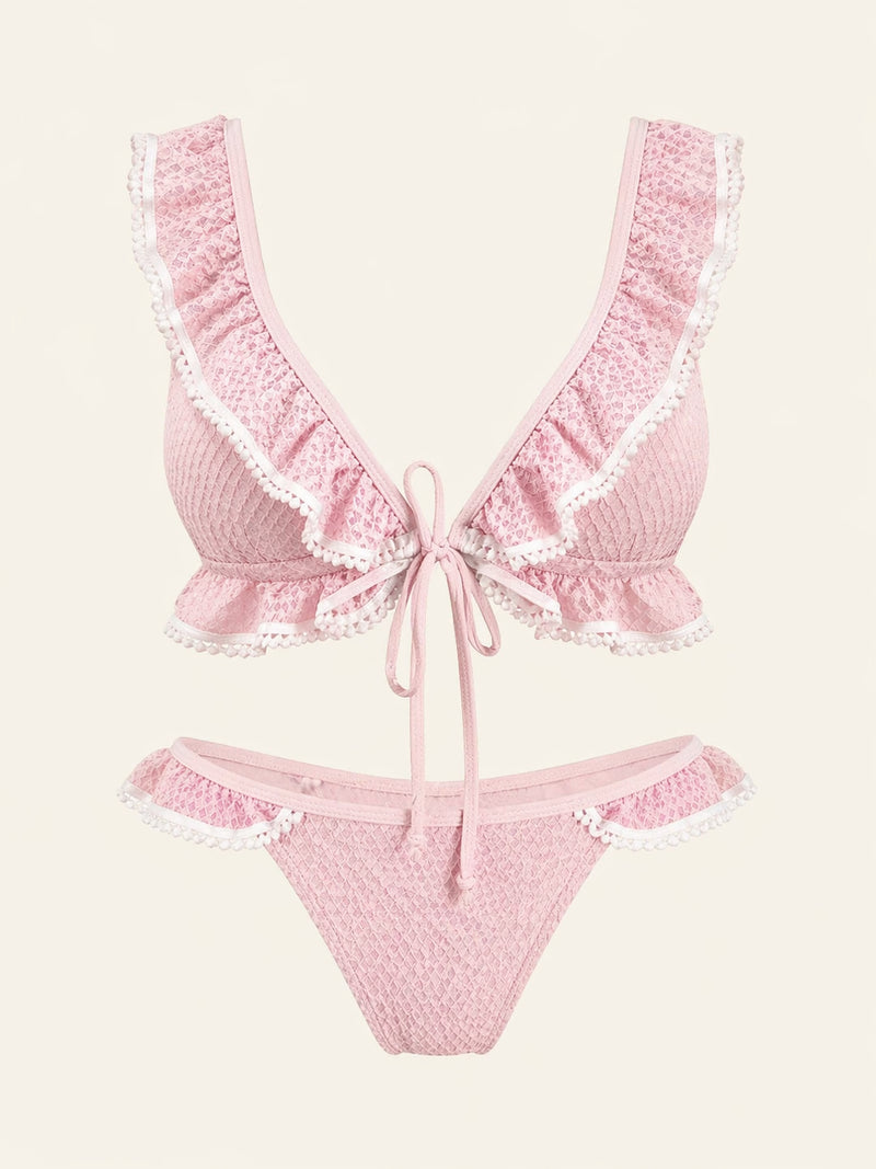 Light Pink Lace Bodysuit with Strappy Ruffle Detail