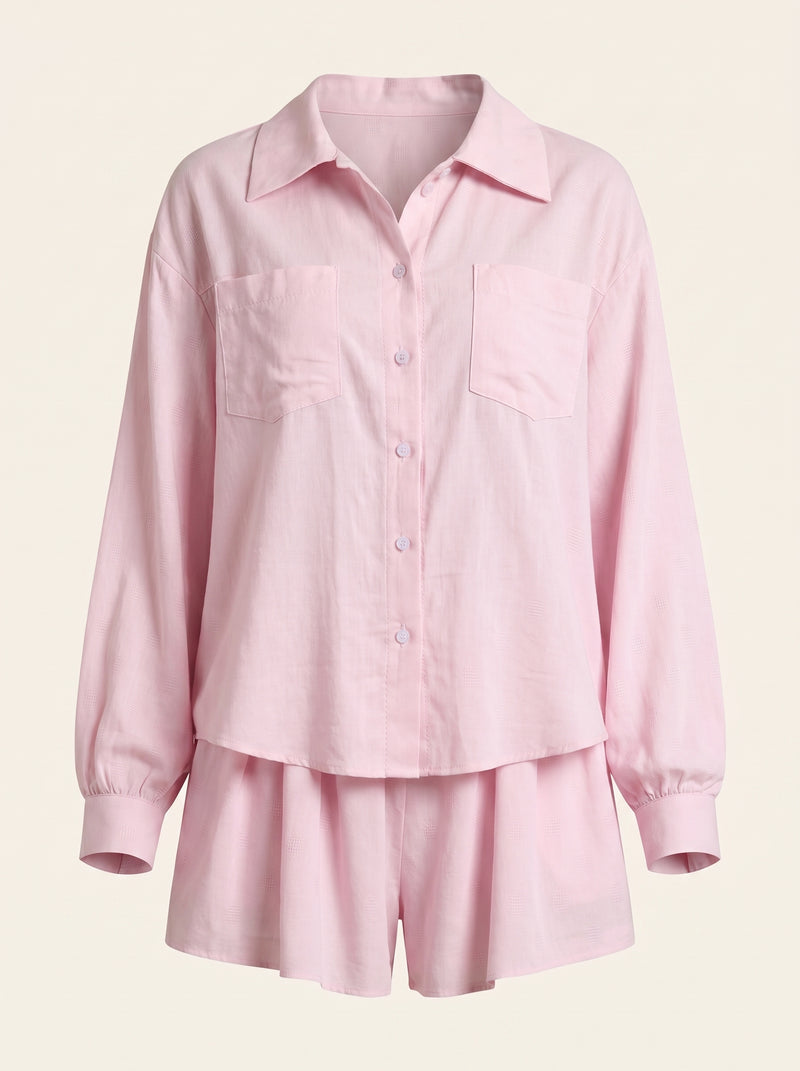 Light Pink Satin Pajama Set with Button-Up Elegance