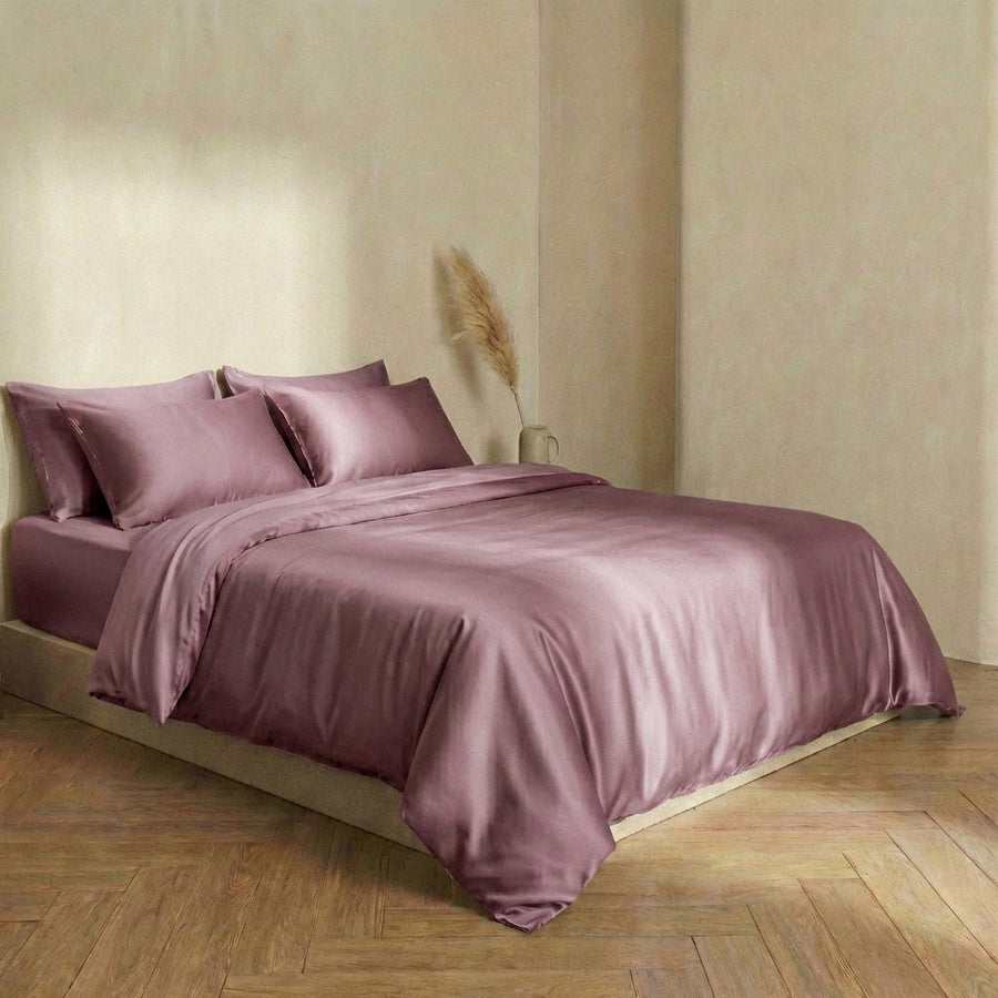 Mauve Satin Duvet Cover with Zipper Closure-Duvet Cover-Bellascena-bellascena