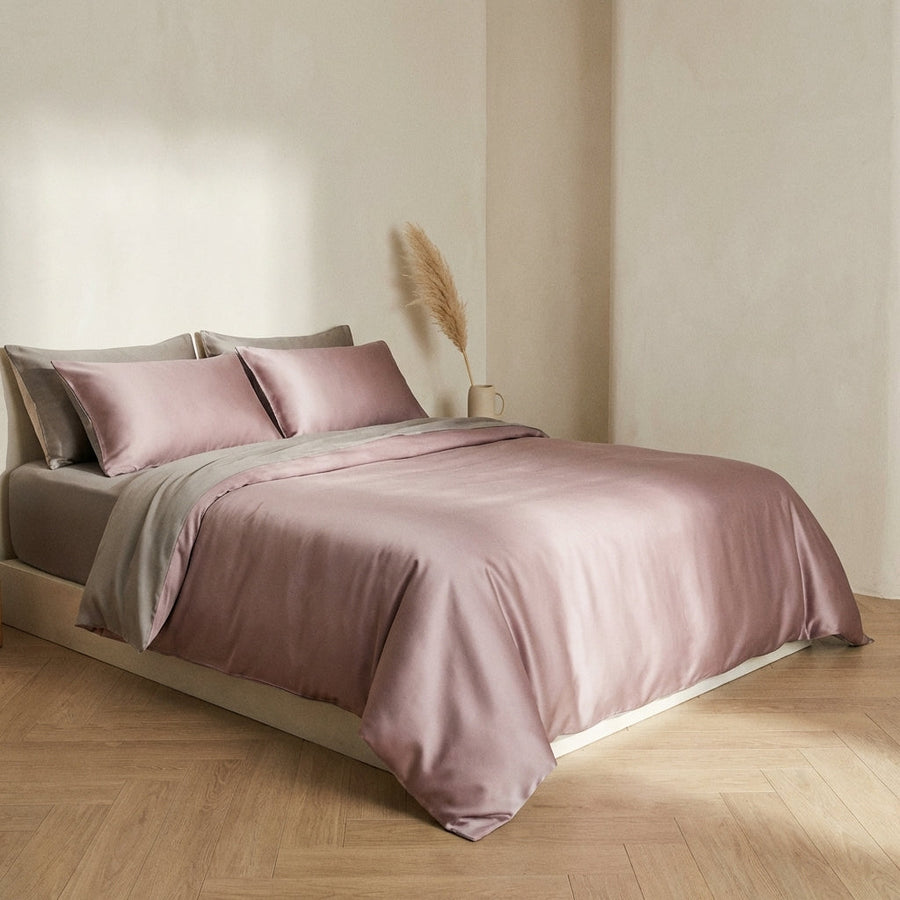Mauve Satin Duvet Cover with Zipper Closure-Duvet Cover-Bellascena-bellascena