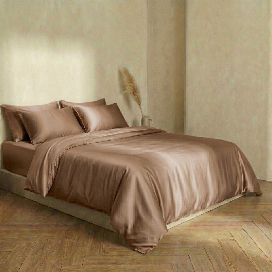 Mauve Satin Duvet Cover with Zipper Closure-Duvet Cover-Bellascena-bellascena