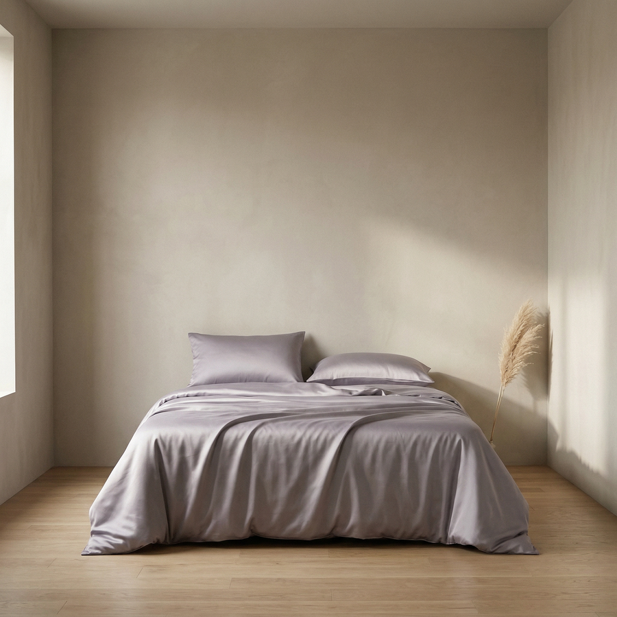 Mauve Satin Duvet Cover with Zipper Closure-Duvet Cover-Bellascena-bellascena