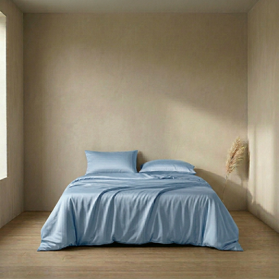 Mauve Satin Duvet Cover with Zipper Closure-Duvet Cover-Bellascena-Sky Blue-135x200cm-bellascena