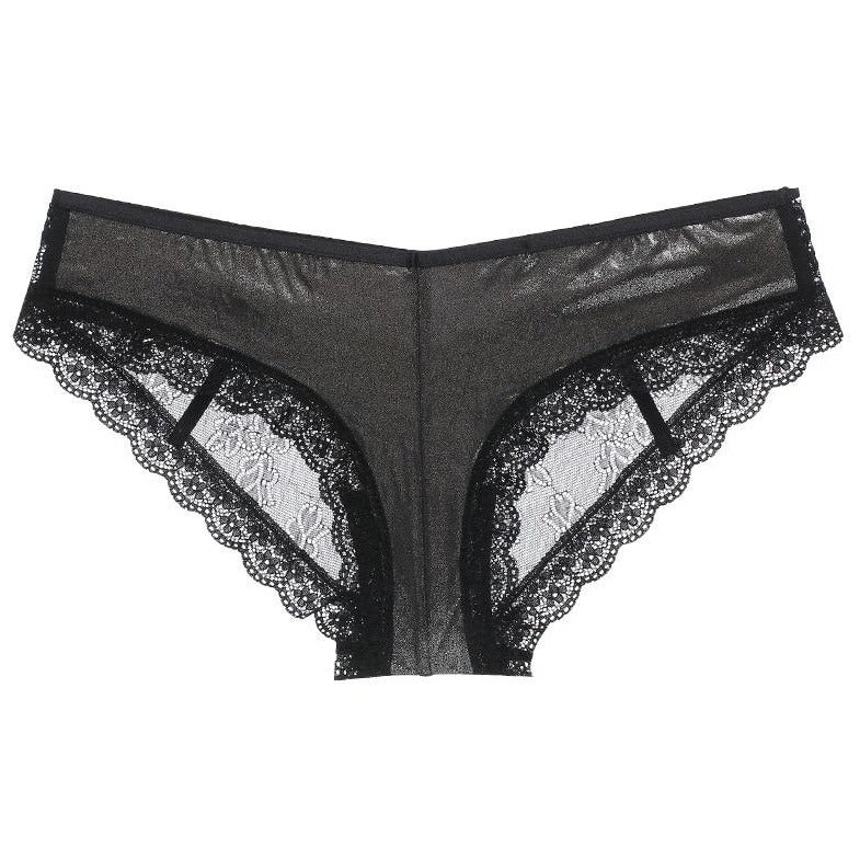 Metallic Floral Satin Panty with Sheer Scalloped Edges-Panty-Bellascena-Black-S/M-bellascena