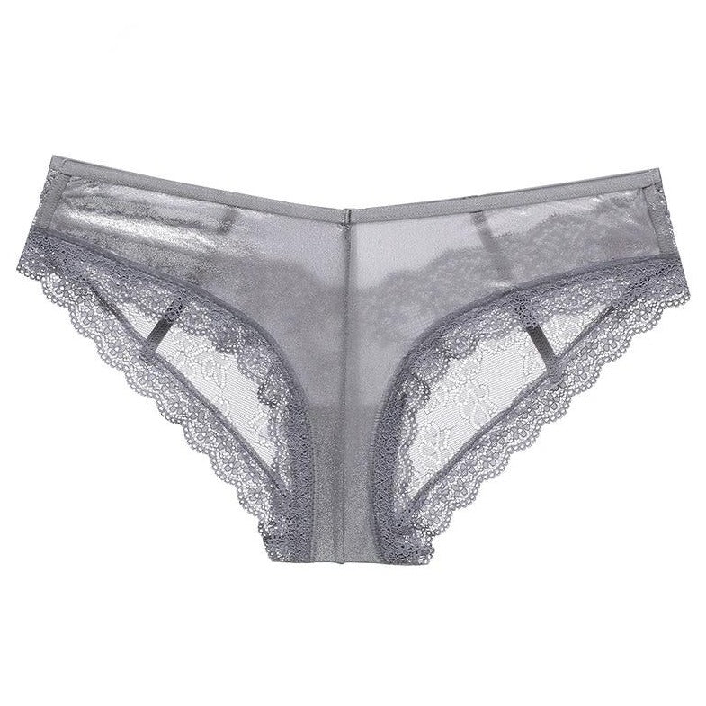 Metallic Floral Satin Panty with Sheer Scalloped Edges-Panty-Bellascena-Dark Gray-S/M-bellascena