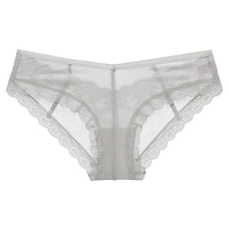 Metallic Floral Satin Panty with Sheer Scalloped Edges-Panty-Bellascena-Gray-S/M-bellascena