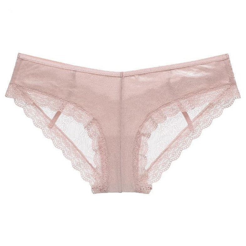 Metallic Floral Satin Panty with Sheer Scalloped Edges-Panty-Bellascena-Pink-S/M-bellascena