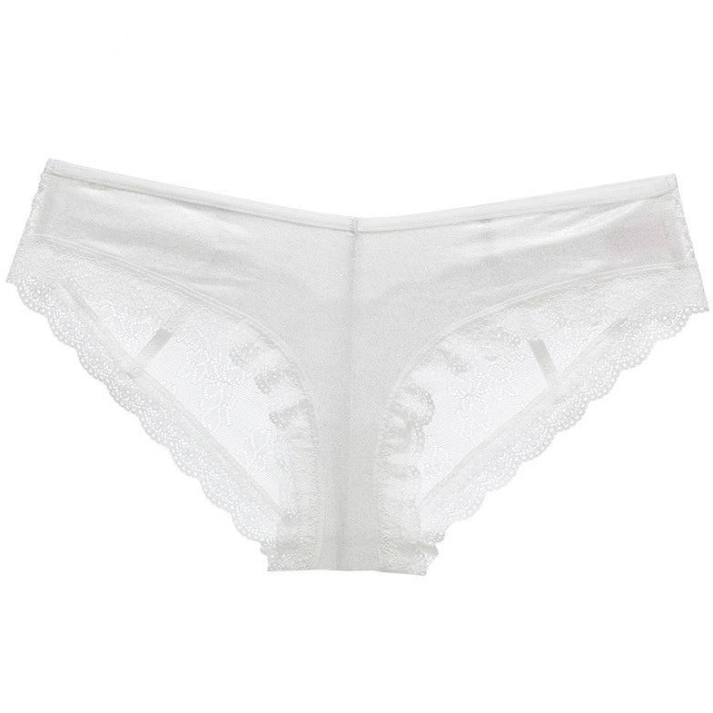 Metallic Floral Satin Panty with Sheer Scalloped Edges-Panty-Bellascena-White-S/M-bellascena