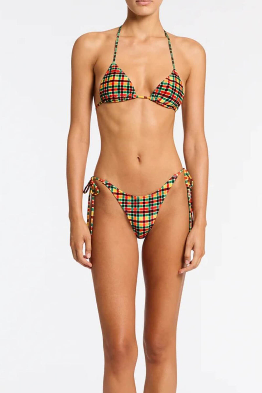 Multi Gingham Cotton Bikini Set with Tie Closure-Bikini Set-Bellascena-bellascena