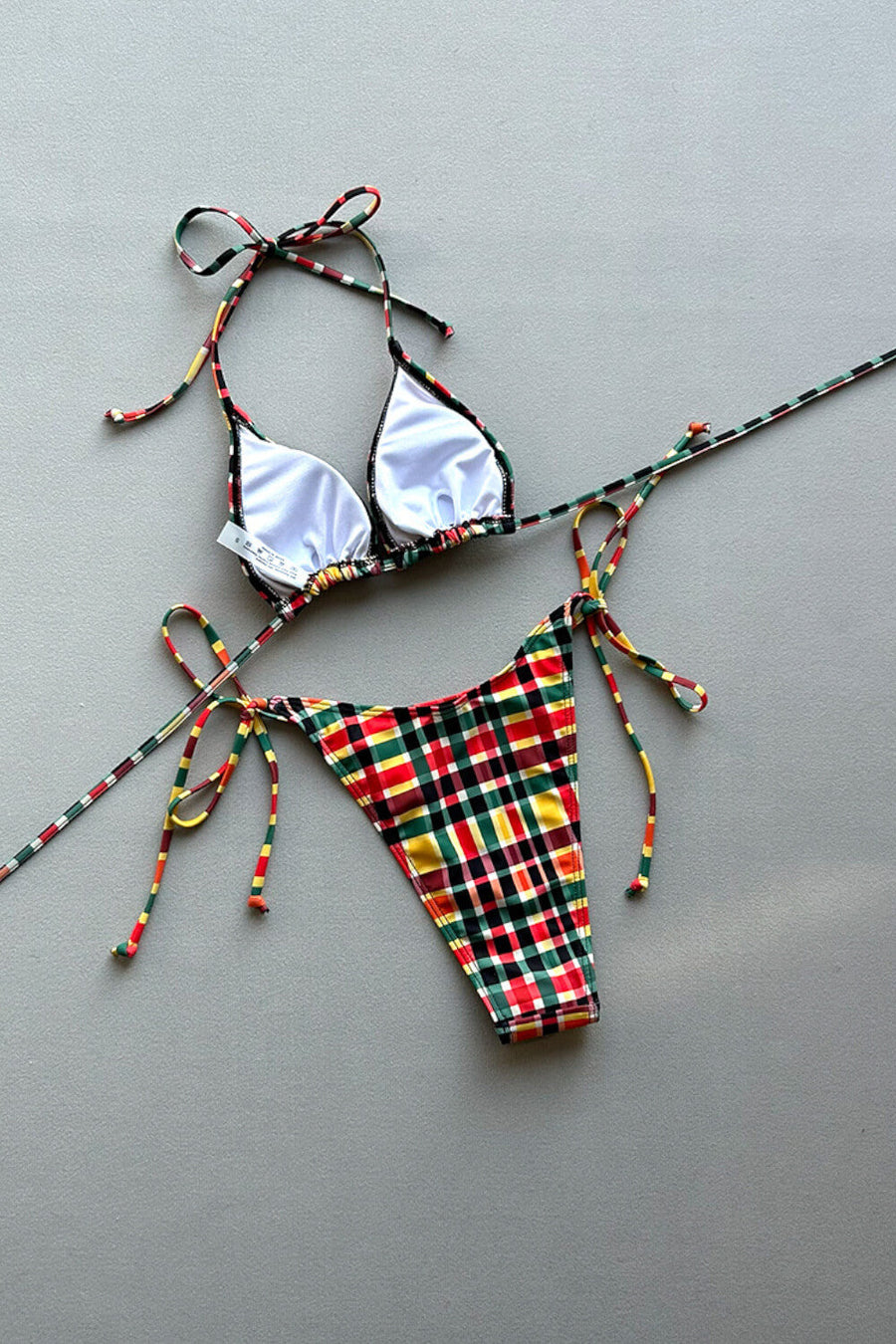 Multi Gingham Cotton Bikini Set with Tie Closure-Bikini Set-Bellascena-bellascena