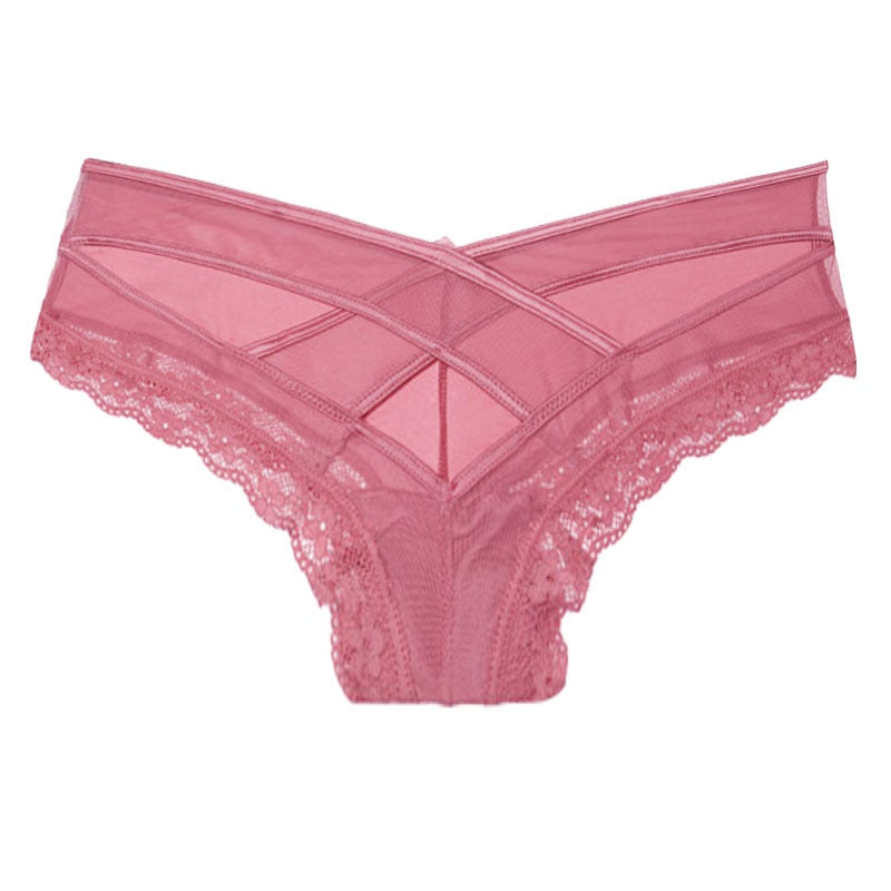 Navy Blue Mesh Lingerie Set with Lace Trim-Panty-Bellascena-Pink-S/M-bellascena